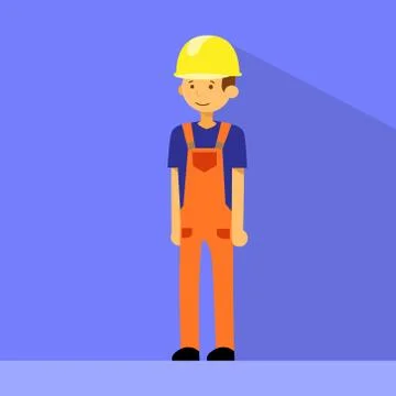 Cartoon Construction Worker Character Flat Vector Stock Illustration