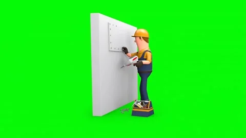 Cartoon Construction Worker Drilling Or Screwing On Wall Vidéo 266971940