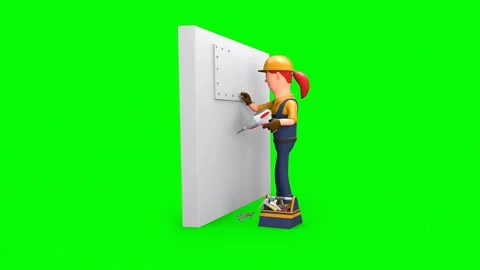 Cartoon Construction Worker Drilling Or Screwing On Wall Vídeos de archivo 266972050