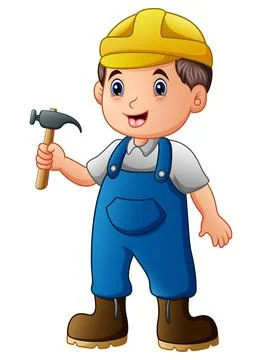 Cartoon construction worker with hammer Stock Illustration