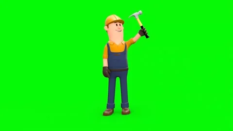 Cartoon Construction Worker Showing His Hammer Swinging Vidéo 266971928