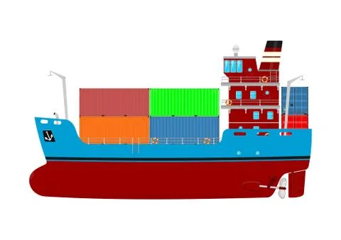 Cartoon container ship. Illustrazione stock