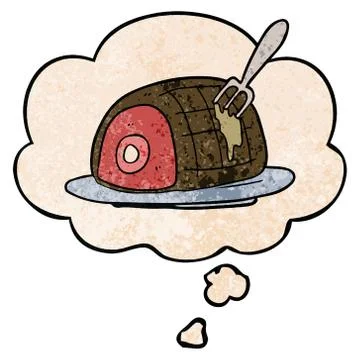 Cartoon cooked beef and thought bubble in grunge texture pattern style Stock Illustration