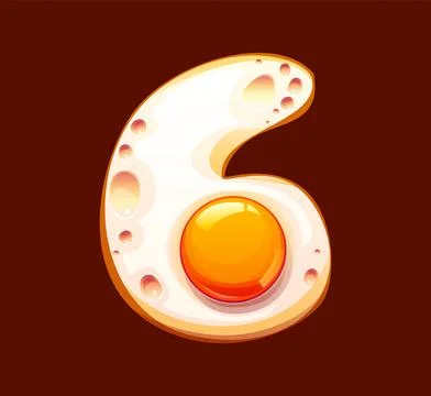 Cartoon cooked egg breakfast ABC font number 6 six Stock Illustration