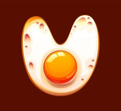 Cartoon cooked egg breakfast ABC font letter U Stock Illustration