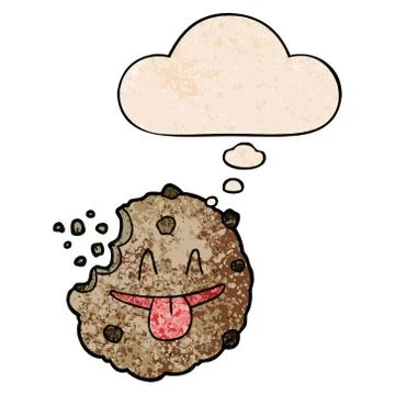 Cartoon cookie and thought bubble in grunge texture pattern style Illustrazione stock