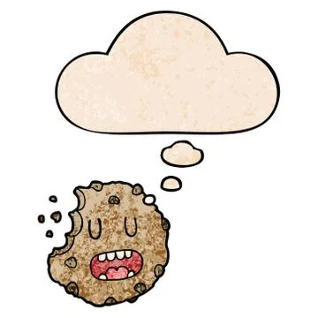 Cartoon cookie and thought bubble in grunge texture pattern style Stock Illustration