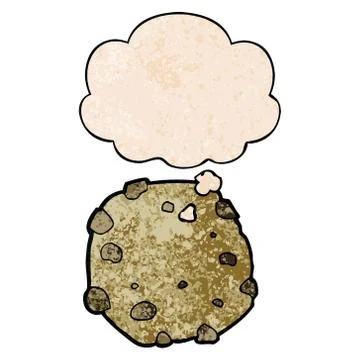 Cartoon cookie and thought bubble in grunge texture pattern style Stock Illustration