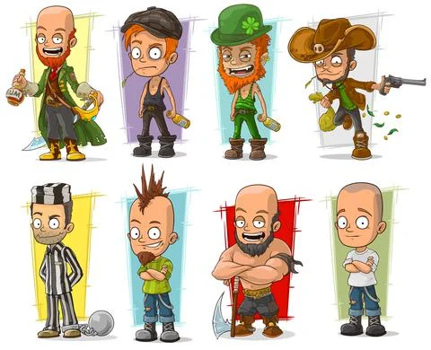 Cartoon cool funny different characters vector set Illustrazione stock