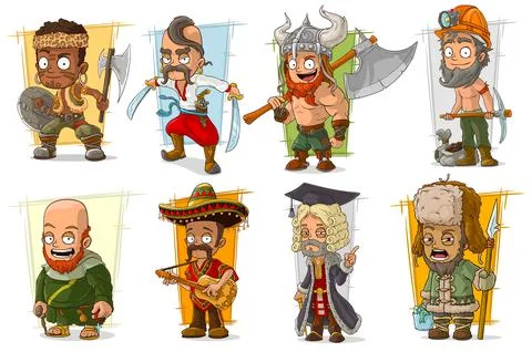 Cartoon cool funny different characters vector set Illustrazione stock