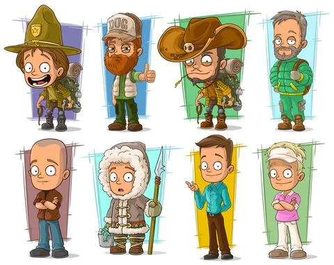 Cartoon cool funny different characters vector set Illustrazione stock