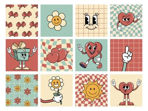 Cartoon cool square postcards. Stock Illustration