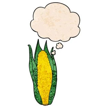 Cartoon corn and thought bubble in grunge texture pattern style Illustrazione stock
