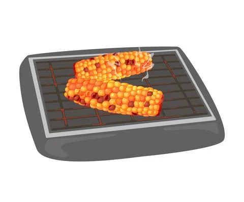 Cartoon corn on bbq Stock Illustration