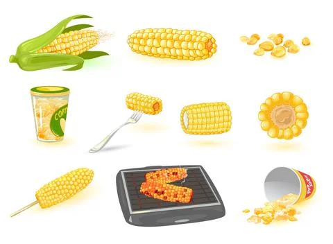 Cartoon corn grains set Stock Illustration