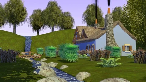 CARTOON COTTAGE SCENE FRONT RIGHT VIEW Vídeos de archivo 74284635