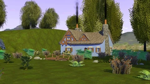 CARTOON COTTAGE SCENE FRONT VIEW Vídeos de archivo 74284636