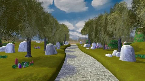 CARTOON COUNTRYSIDE PATH &amp; TREES Vídeos de archivo 74417764