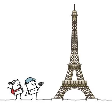 Cartoon couple with Eiffel Tower Stock Illustration