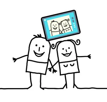 Cartoon couple sending a picture of themselves Stock Illustration