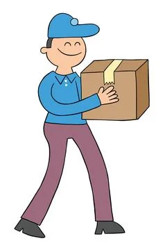 Cartoon courier brings the parcel, vector illustration Illustrazione stock