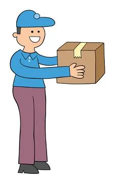 Cartoon courier brings the parcel, vector illustration Stock Illustration