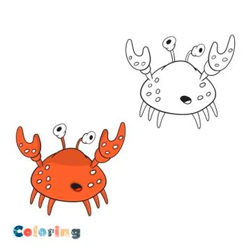 Cartoon crab. Vector illustration in the form of coloring and color example. Stock Illustration
