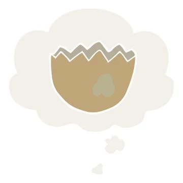 Cartoon cracked eggshell and thought bubble in retro style イラスト素材