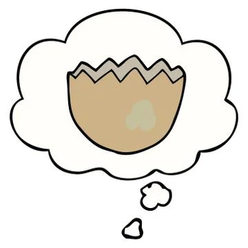 Cartoon cracked eggshell and thought bubble Stock Illustration