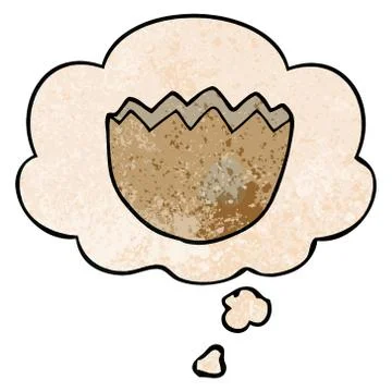 Cartoon cracked eggshell and thought bubble in grunge texture pattern style 스톡 일러스트