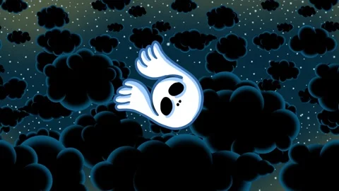 Cartoon crazy doodle ghost flying night clouds sky Video stock 282363949