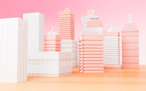 Cartoon creative buildings model, 3d rendering. Stock Illustration