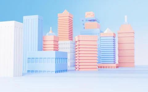 Cartoon creative buildings model, 3d rendering. Ilustración de archivo