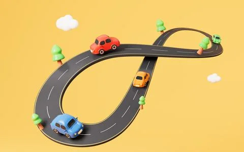 Cartoon creative highway, 3d rendering. Stock Illustration