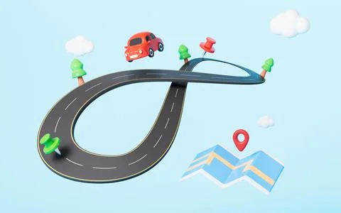 Cartoon creative highway, 3d rendering. Illustrazione stock