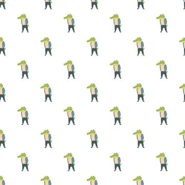 Cartoon crocodile character seamless pattern on white background Stock Illustration