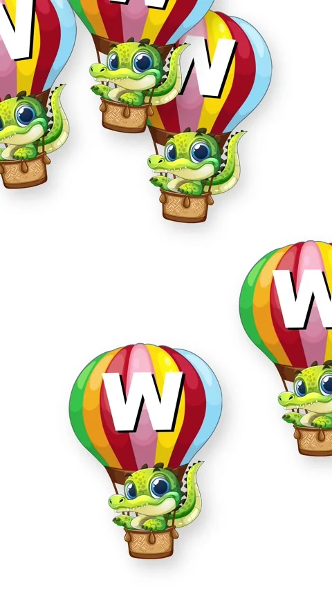 Cartoon Crocodile Characters Falling in Hot Air Balloons on White Background Stock Footage 341842347