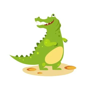 Cartoon Crocodile Looking Up. Flat Style Vector Illustration 스톡 일러스트