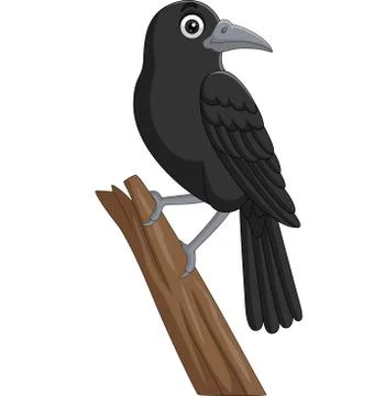 Cartoon crow standing on a tree branch Stock Illustration