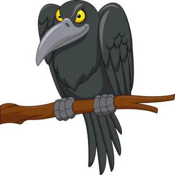 Cartoon crow on a tree branch Stock Illustration