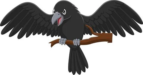 Cartoon crow on a tree branch Stock Illustration