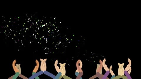 Cartoon Crowds Clapping in with Confetti in Alpha Channel Stock Footage 86448154
