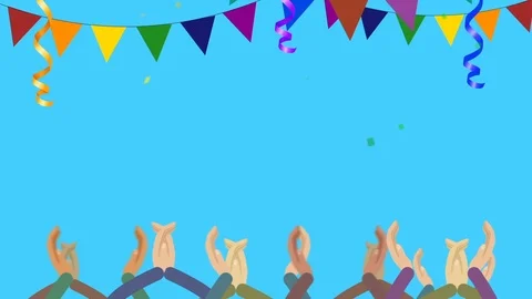 Cartoon Crowds Clapping in Party with Confetti Stock Footage 86448749