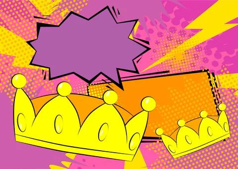 Cartoon Crown with blank speech bubble, comic book Royal Headwear backgroun.. イラスト素材