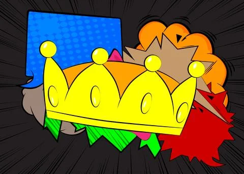 Cartoon Crown, comic book King headwear Retro vector comics pop art design. Illustrazione stock
