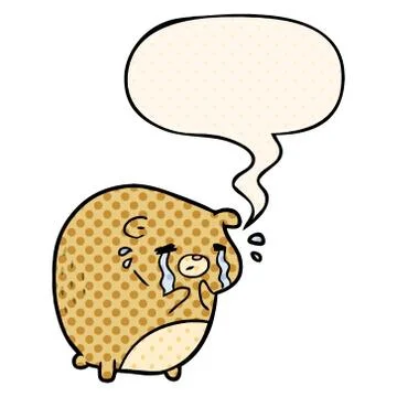 Cartoon crying bear and speech bubble in comic book style Stock Illustration