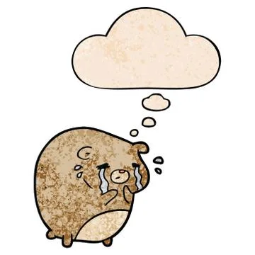 Cartoon crying bear and thought bubble in grunge texture pattern style イラスト素材