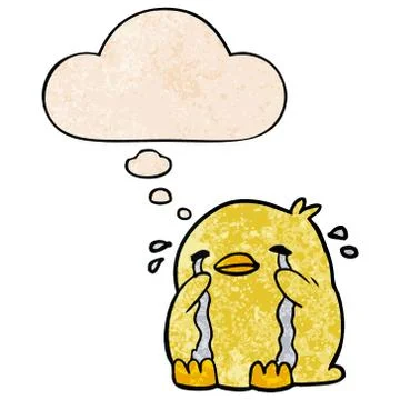 Cartoon crying bird and thought bubble in grunge texture pattern style Stock Illustration