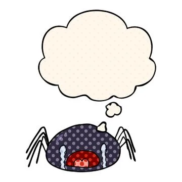 Cartoon crying spider and thought bubble in comic book style Stock Illustration