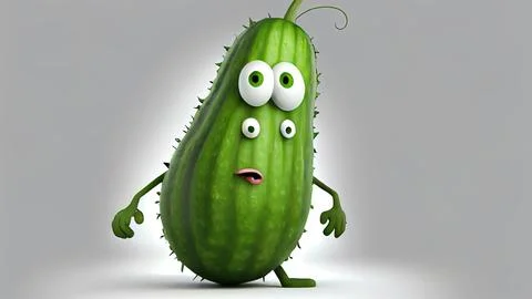 Cartoon cucumber with face expression on gray background. Stock Illustration